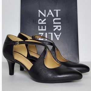 Naturalizer Black Leather Cross-Strap Heels